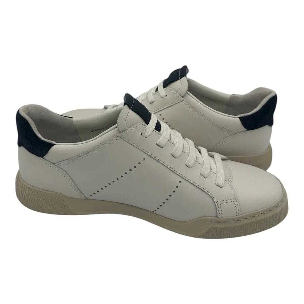 Vince Mercer Sneakers Mens Sz 8 White Navy‎ Blue Leather Slip On Shoes Casual